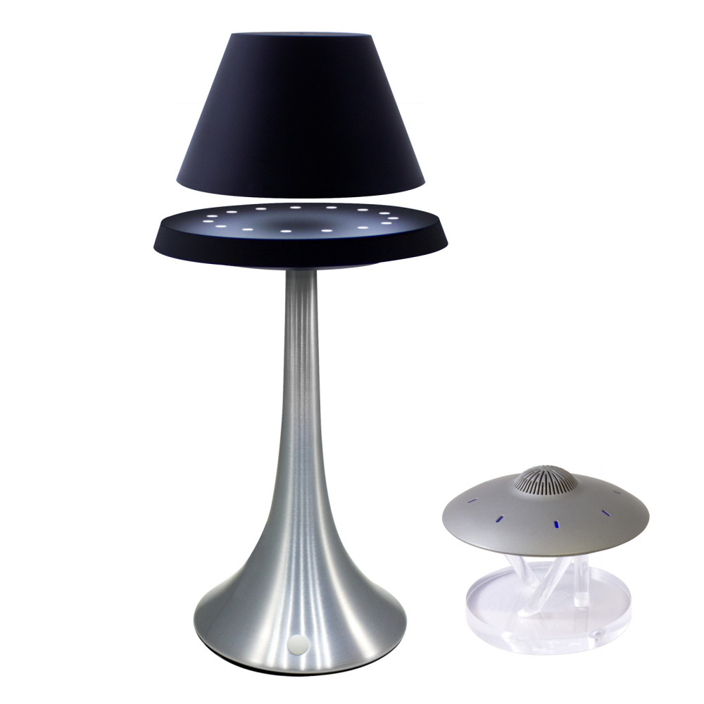 Enceinte en lévitation UFOSOUND Silver + lampe ALTHURIA Noire Pied Alu Enceinte en lévitation UFOSOUND Silver + lampe ALTHURIA Noire Pied Alu
