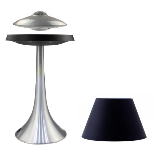 Enceinte en lévitation UFOSOUND Silver + lampe ALTHURIA Noire Pied Alu