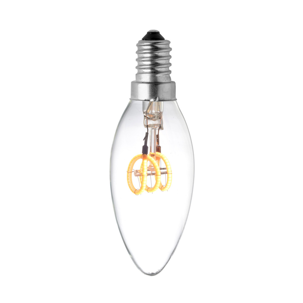 LAMPE C35 E14 LED FILAMENT SPIRALE 3W SOFT VERRE CLAIRE ALLUMEE