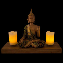 Base bois + 2 bougies LED en lévitation (statuette non incluse)