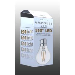 Ampoule A60 B22 Led filament droit