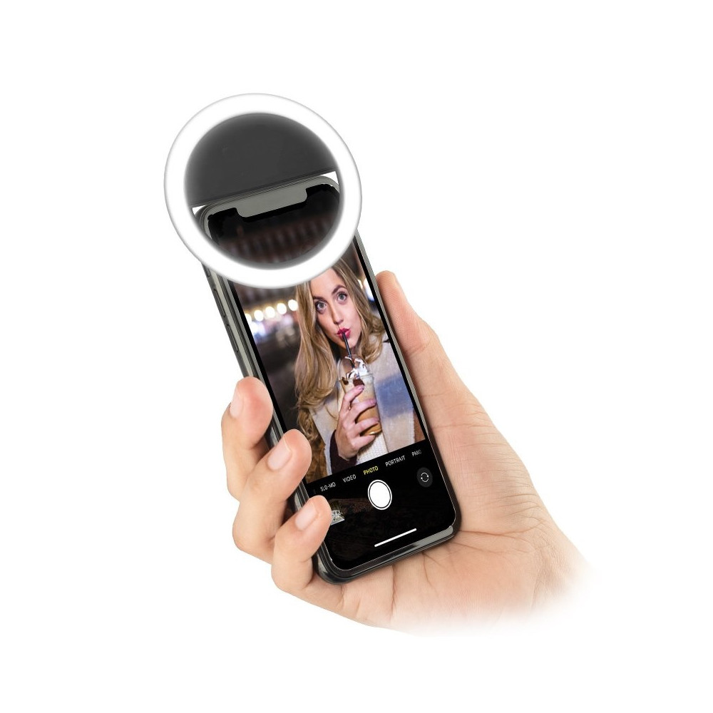 Selfie Ring Light Flexible avec Support Bureau Téléphone, Fixation Pince,  Bigben - Noir