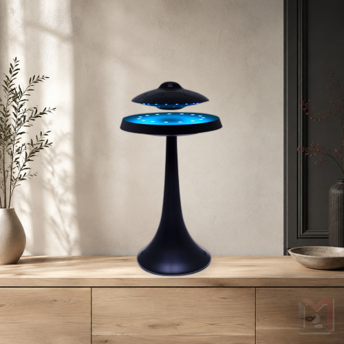 Enceinte en lévitation UFOSOUND noire sur pied noir
